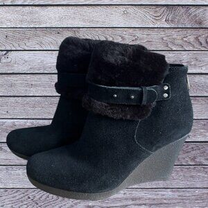 UGG ANTONIA Black Suede Wedge Booties